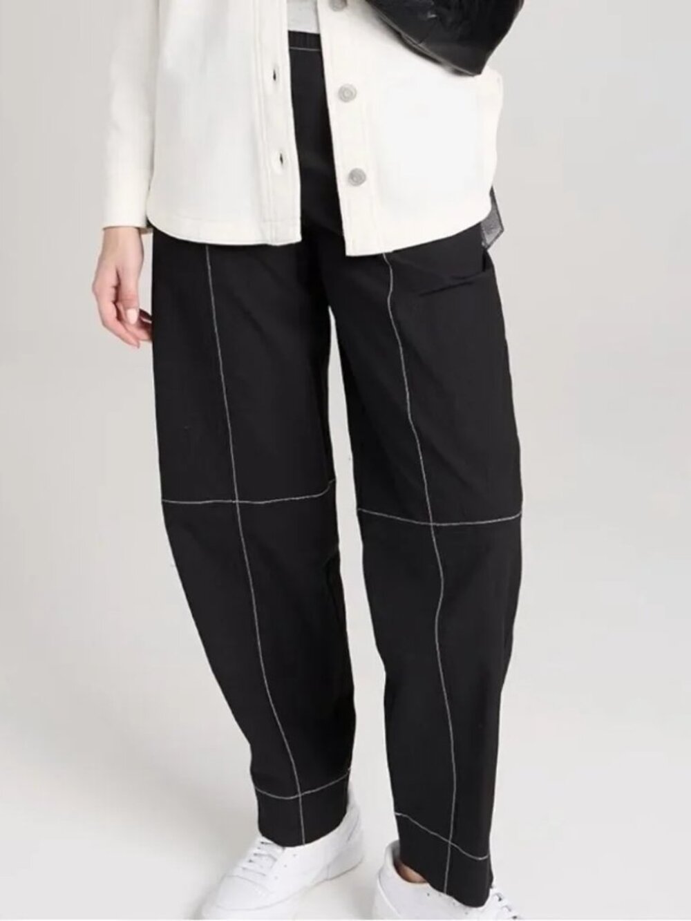 GANNI nylon barrel Pants with white seaming, Small (SZ 34)